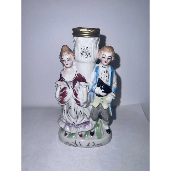 Vintage Porcelain Oil Lamp Base Colonial Victorian Couple Occupied Japan